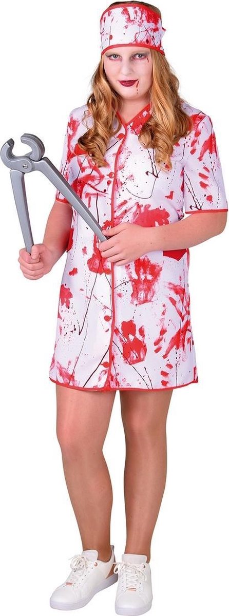 Halloween Kostuum | Niet Al Te Zachtzinnige Ziekenhuis Verpleegster | Meisje | Maat: 140 | Halloween | Verkleedkleding